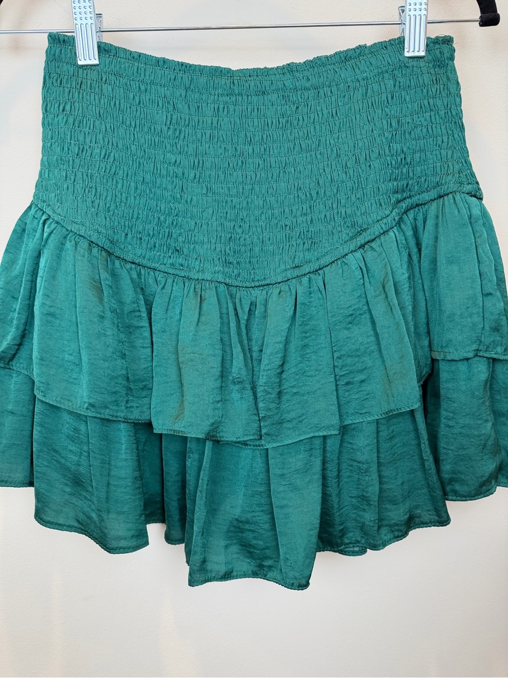 Entro Teal/ Green Tiered Ruffle Mini Skirt Size M – Smocked Waist Boho